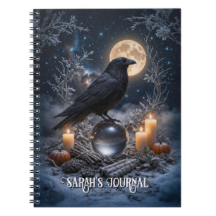 Carnet Corbeau et boule de cristal avec bougies neige
