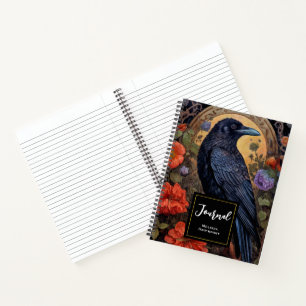 Carnet Corbeau noir avec fleurs Design gothique