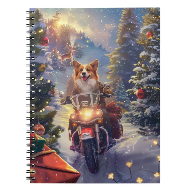 Carnet Corgi Chien équitation Moto Noël (Devant)