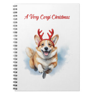 Carnet Corgi de Noël avec des bois de rennes bondissant