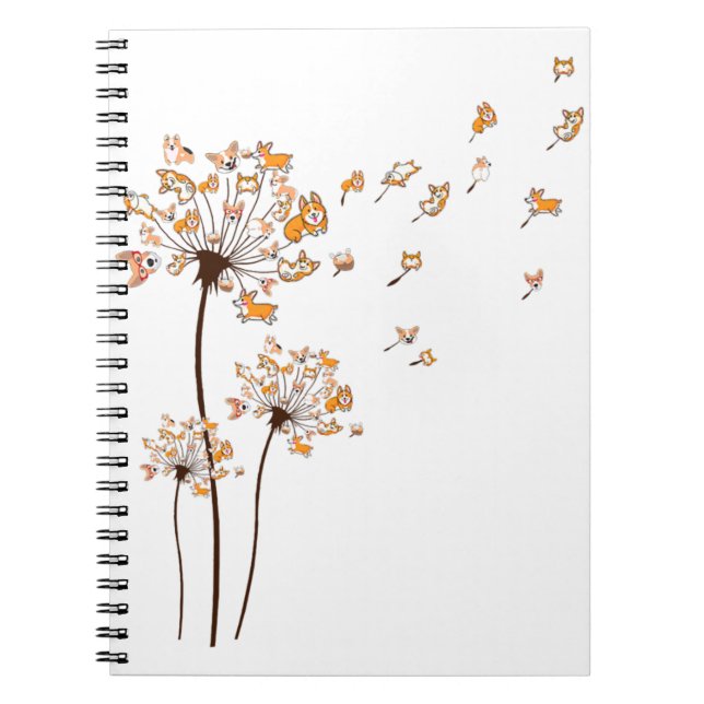 Carnet Corgi Flower Fly Dandelion Chemise mignonne Amoure (Devant)
