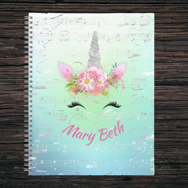 Carnet Corne de licorne musicale et fleurs avec cils (Créateur téléchargé)