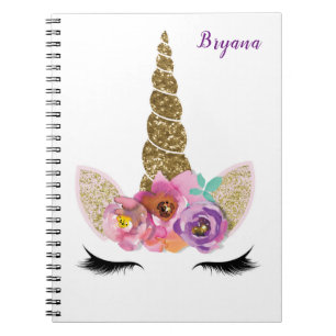 Carnet Corne de licorne pailletée or Filles Glam personna