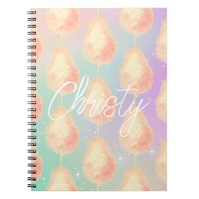 Carnet Coton bonbon étoile poussière pêche turquoise viol (Devant)