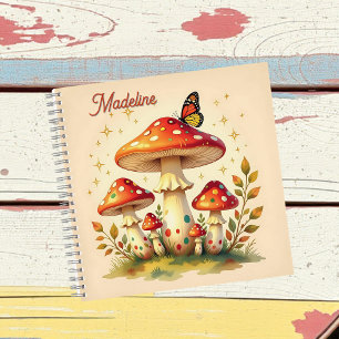 Carnet Cottage Core Champignons et Papillon Vintage