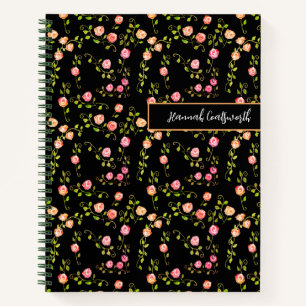 Carnet Cottagecore à main Roses Noir personnalisé