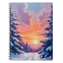 Coucher de soleil enneigé d'hiver | Peinture de pa