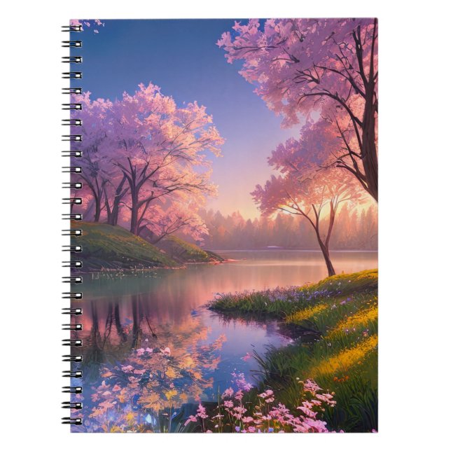 Carnet Coucher de soleil et fleurs de cerisiers (Devant)