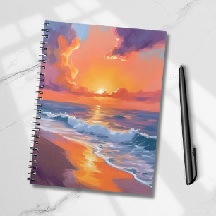 Carnet Coucher de soleil orange plage océan peinture Heur