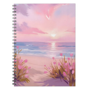 Carnet Coucher de soleil pastel sur la plage rose aquarel