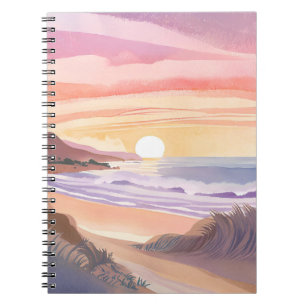 Carnet Coucher de soleil sur la mer rose Peinture aquar