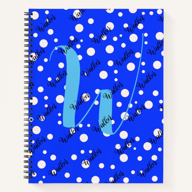 Carnet Couleur bleu esthétique - Nom initial Monogramme (Devant)