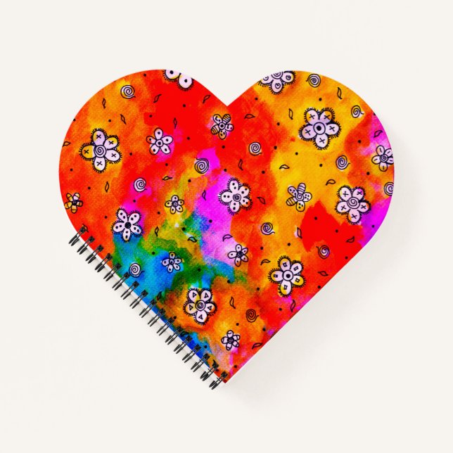 Carnet couleur coeur rose, rouge et blanc floral (Devant)