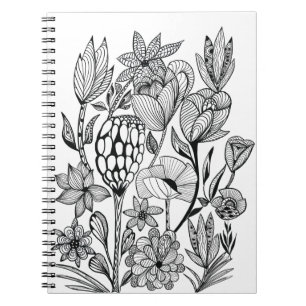 Carnet Couleur dans la couleur noire de la fleur blanche