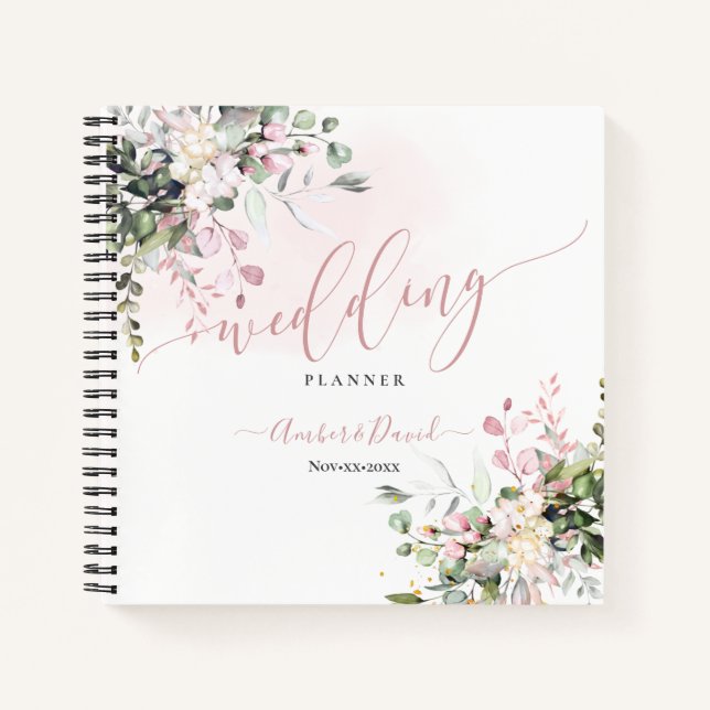 CARNET COULEUR D'EAU DUSSE ROSE BLANC EUCALYPTUS MARIAGE (Devant)
