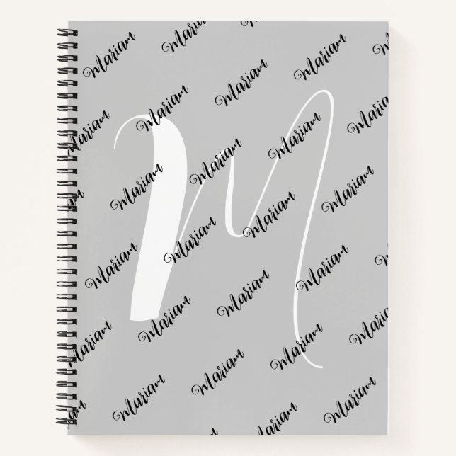 Carnet Couleur gris argent tendance - Nom initial Monogra (Devant)