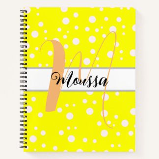 Carnet Couleur jaune blanc esthétique - Nom mignon Monogr