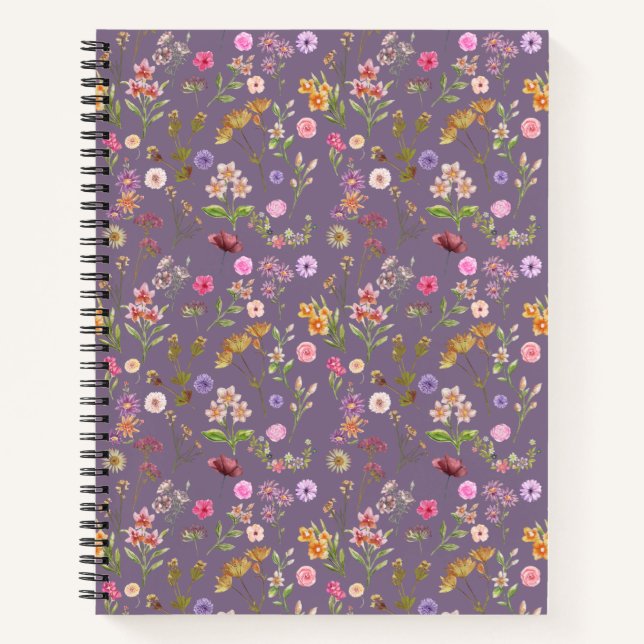 Carnet couleur motif-rose, pourpre, vert-vert (Devant)