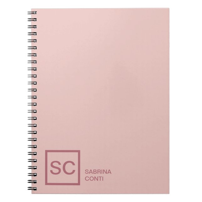 Carnet Couleur or rose monogramme professionnel nom fémin (Devant)