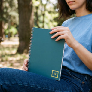 Carnet Couleur unie élégante avec initiale en turquoise