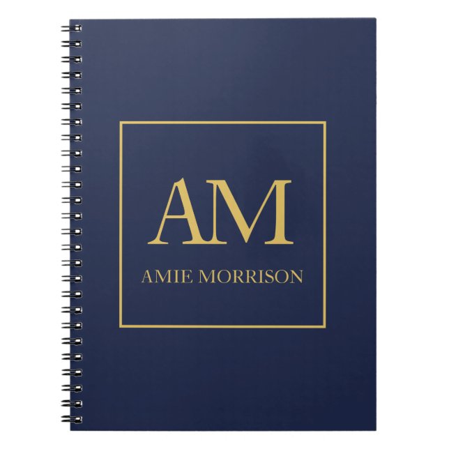 Carnet Couleurs d'or bleu Monogramme Lettres initiales No (Devant)