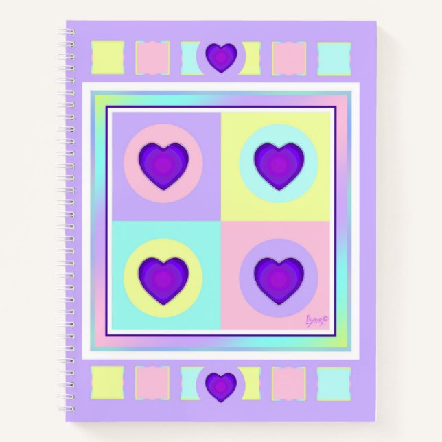 Carnet Couleurs pastel & coeurs violets battre (Devant)