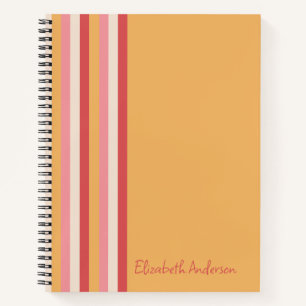 Carnet Couleurs Rétro Orange Rose Or Bandes Nom Filles