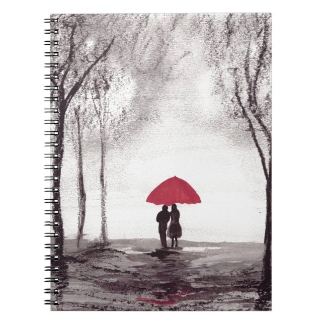 Carnet Couple d'amour de parapluie rouge (Devant)