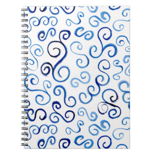 Carnet Courbes bleues joueuses peintes à la main