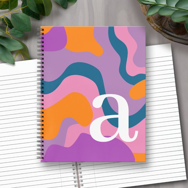 Carnet Courbes organiques avec un énorme Monogramme moder (Personalized Notebook with Custom Text)