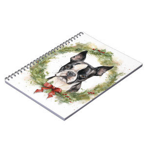 Carnet Couronne de Noël de Boston Terrier festive toutou