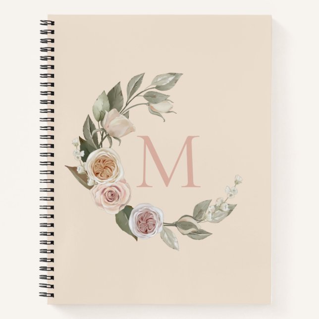 Carnet Couronne de roses florales Monogramme initial Rece (Devant)