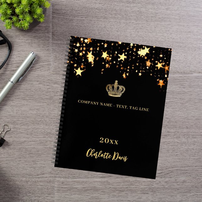 Carnet Couronne d'or noir étoiles nom année entreprise (Créateur téléchargé)