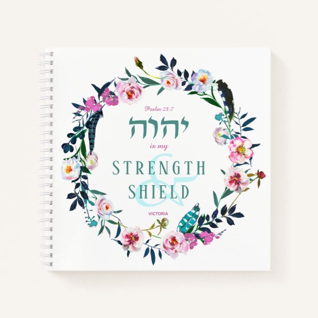 Carnet Couronne florale nommée Citation de la Bible YHVH  (Devant)