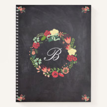 Couronne florale sur Monogramme de tableau noir