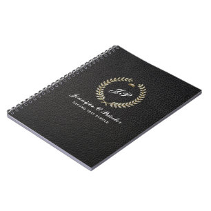 Carnet Couronne Laurel personnalisée en cuir noir