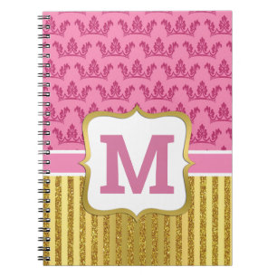 Carnet Couronnes de princesse rose et rayures de paillett