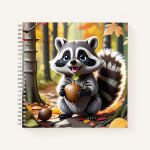 Carnet Coute Kawaii style Raccoon Autumn Cadre