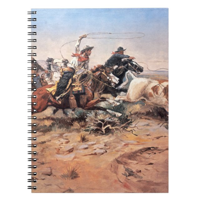 Carnet Cowboys roping un boeuf, 1897 (huile sur la toile) (Devant)