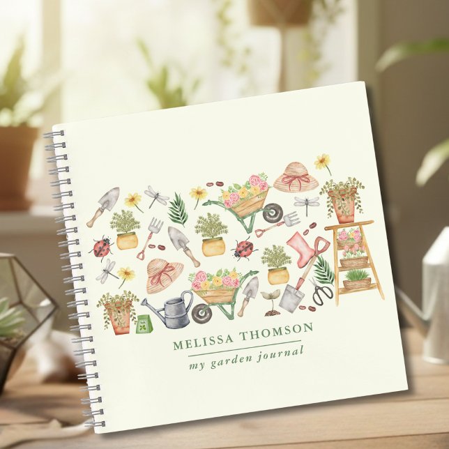 Carnet Cozy Watercolor Gardening Tools Rose Botanical  (Créateur téléchargé)