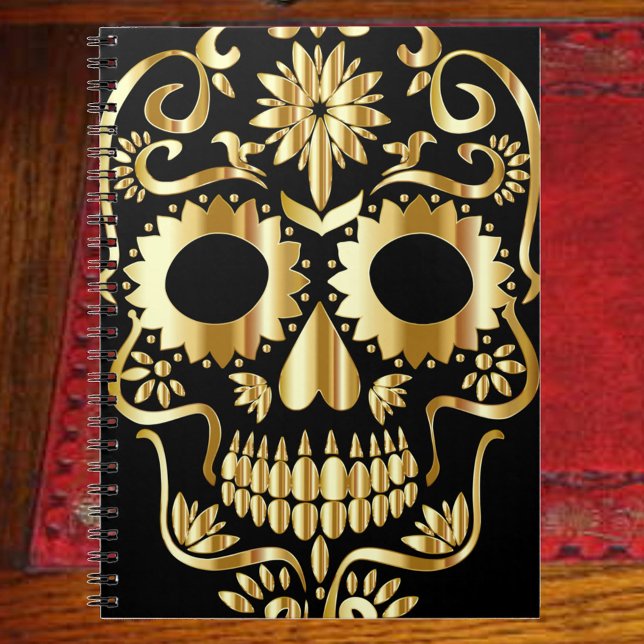 Carnet Crâne à sucre, Jour des Morts Noir et Or (Créateur téléchargé)