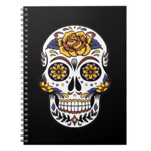 Carnet Crâne à sucre rose jaune sur noir