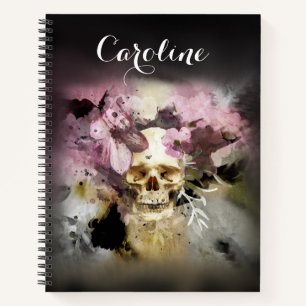 Carnet Crâne à sucre rose Rose Floral Prénom