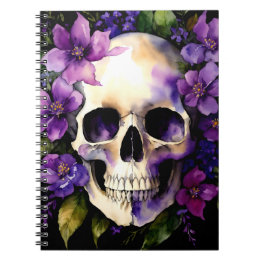 Carnet Crâne aux fleurs violettes Goth Aquarelle Art
