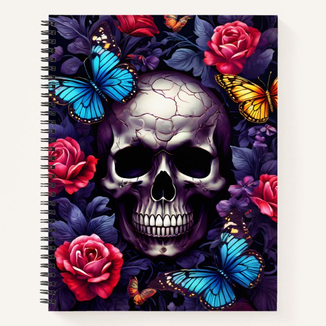 Carnet Crâne avec Roses et papillons Goth (Devant)