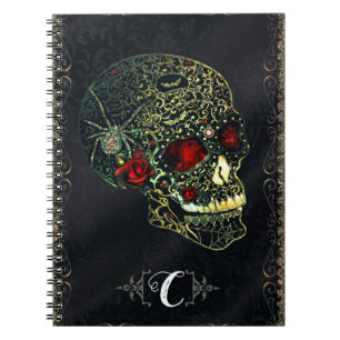 Carnet Crâne de araignée à bijoux et roses filigranes got