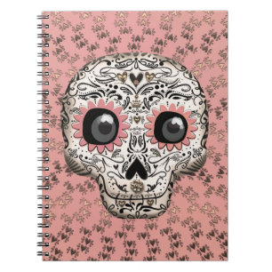 Carnet Crâne de sucre rose et or fantaisiste mignon
