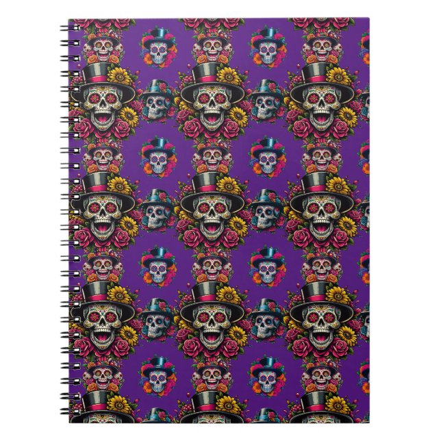Carnet Crâne de sucre - Top Chapeau Fiesta florale (viole (Devant)