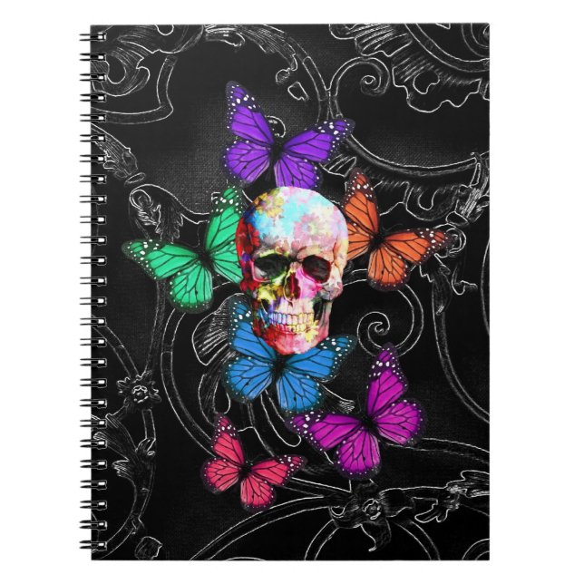 Carnet Crâne d'imaginaire et papillons colorés (Devant)
