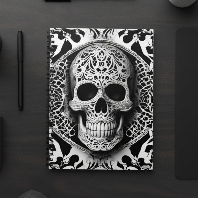 Carnet Crâne éffrayant de dentelle souriante noire et bla (Créateur téléchargé)